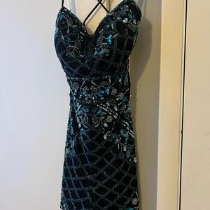 Elegant Black and Blue Embellished Romper